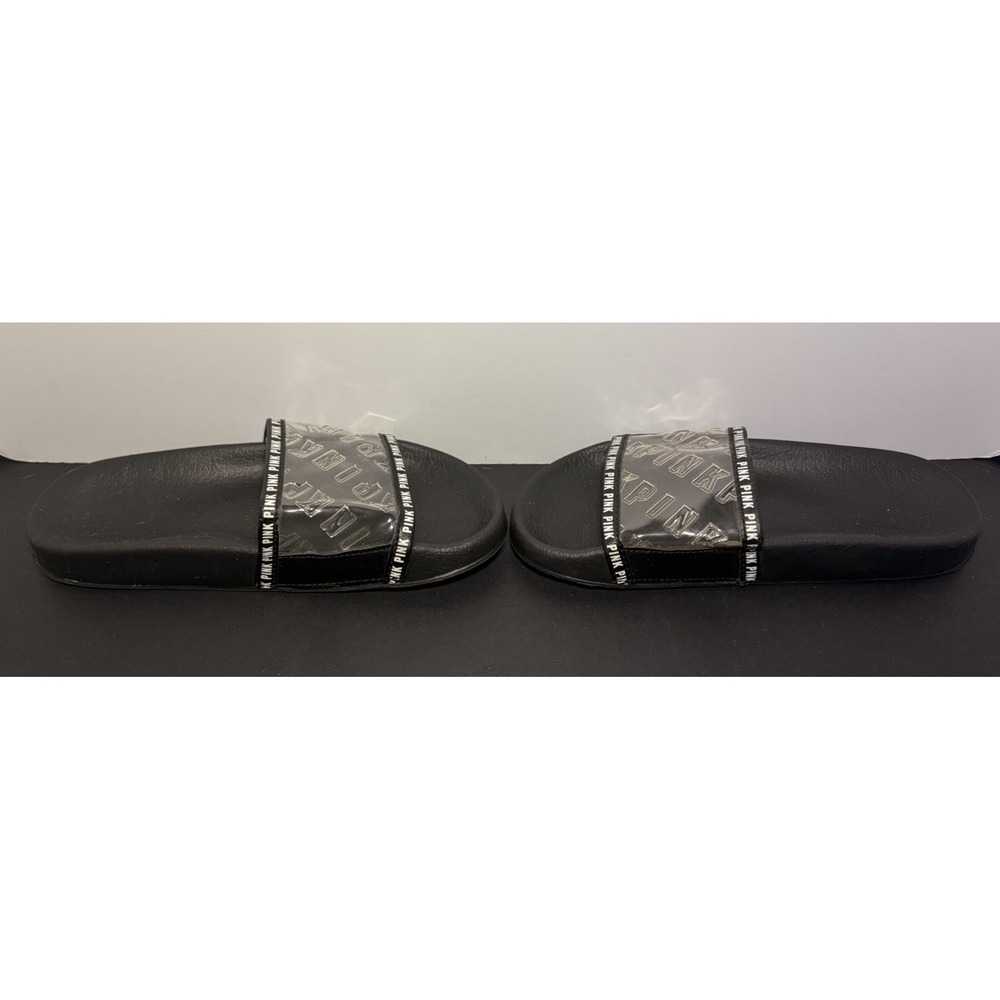 Victoria Secret PINK Single Strap Black Clear Slides - Size Small (5-6) Women's - Picture 3 of 6